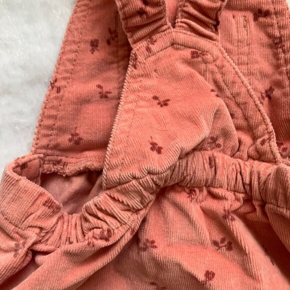 Joe Fresh Baby Toddler Overall Corduroy Dress 12-18M | Coral Pink Floral EUC - Picture 10 of 13